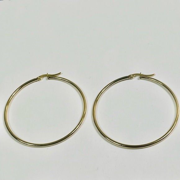 18K Gold Plated Large Hoop Earrings 50mm - Picture 4 of 8
